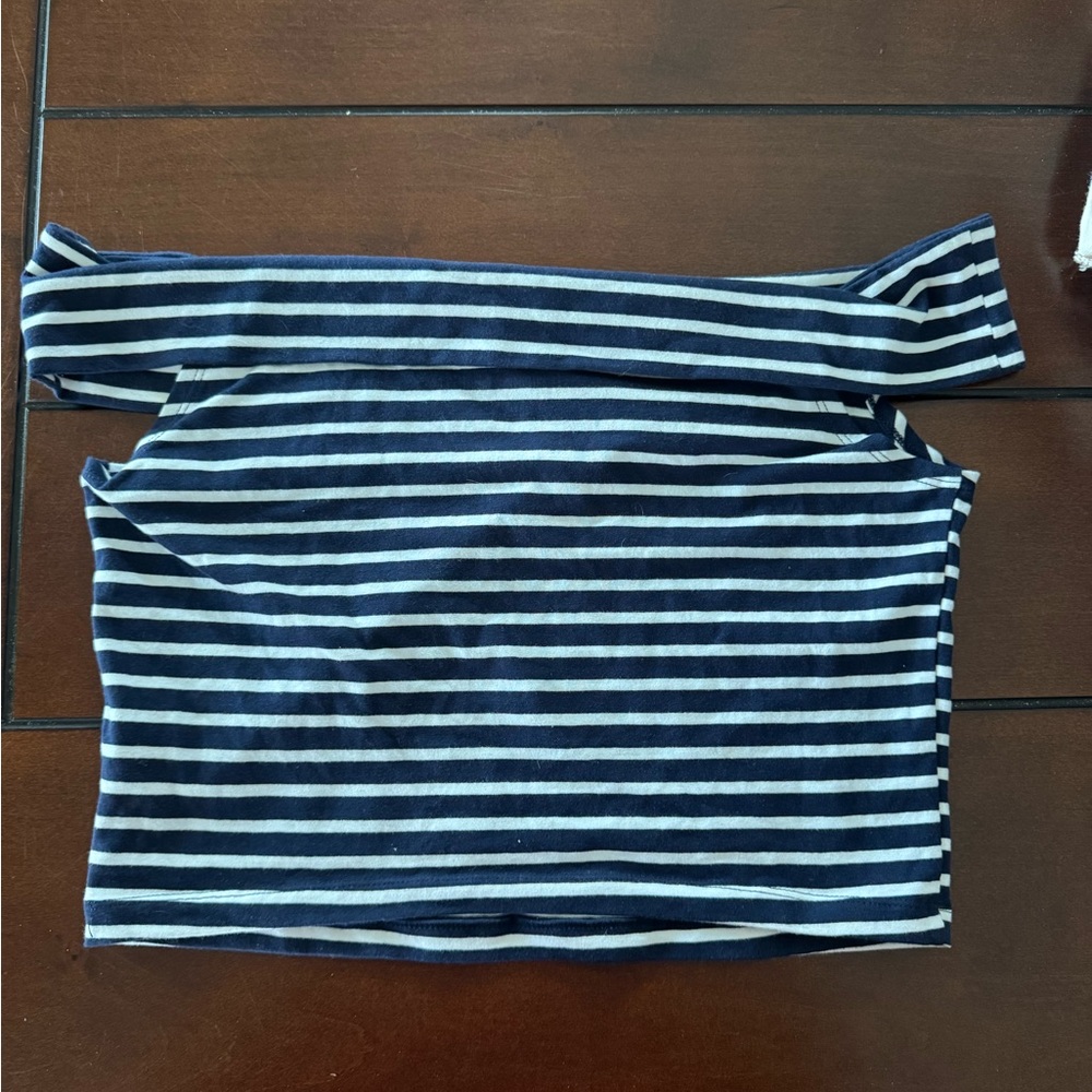 Navy Striped Off-Shoulder Top